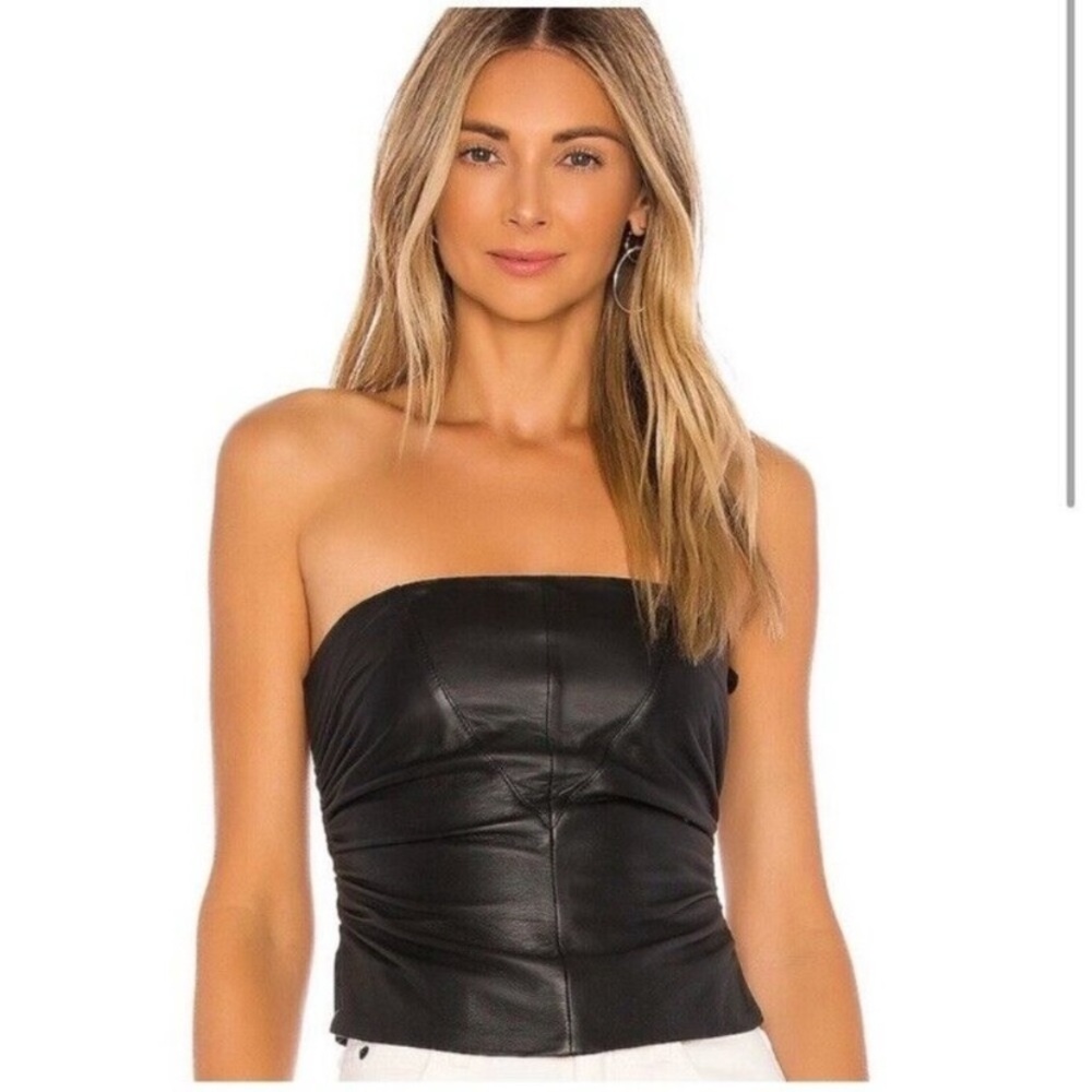 LPA Bianca Leather Corset Top Black